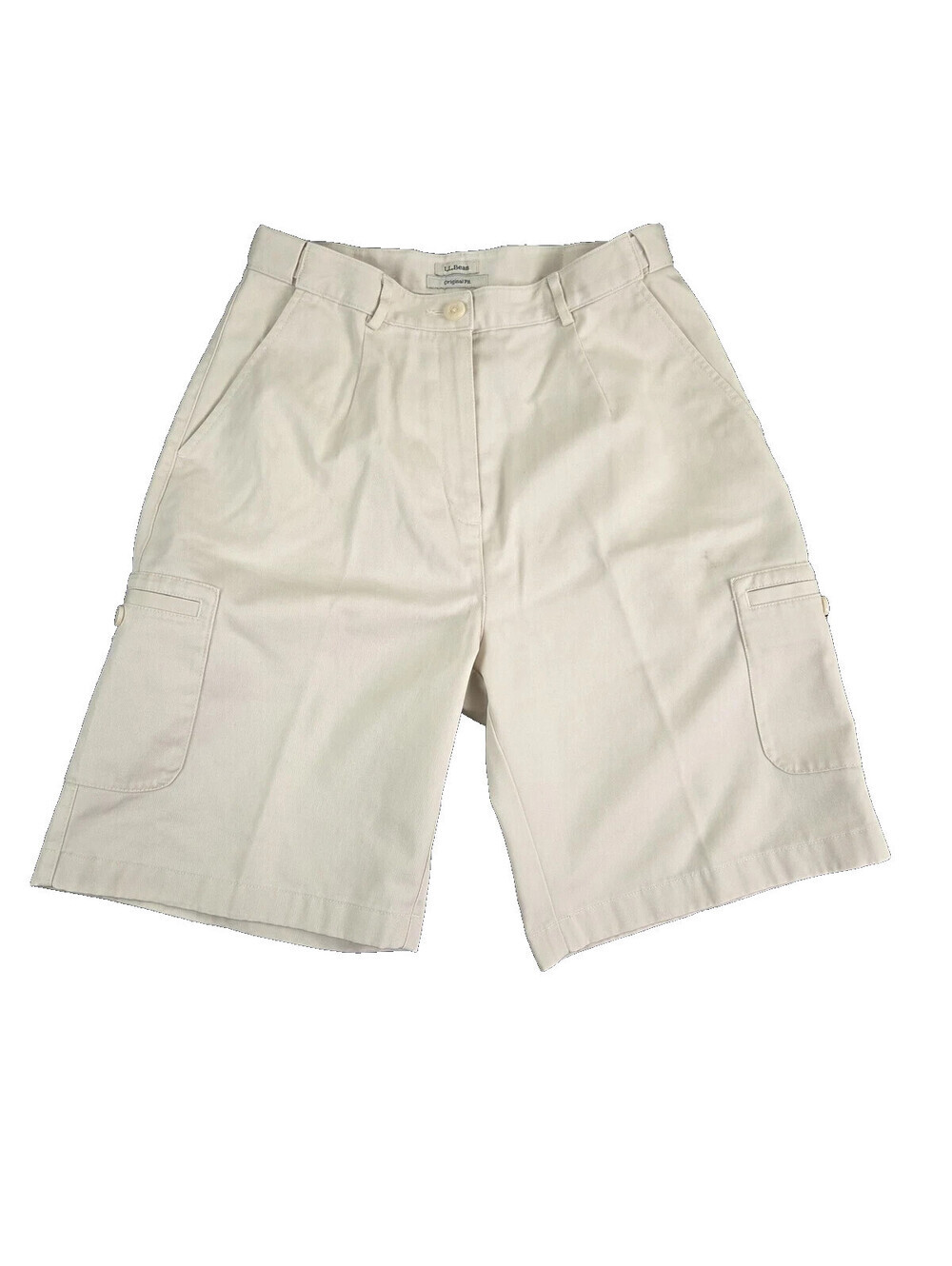 LL Bean Cargo Shorts Youth 8 Reg Original Fit Beige Cotton Side Pockets Mid Rise